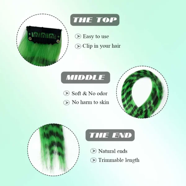 3pcs/set Stripe Printed Hair Colorful Long Straight Hair Pieces Synthetic Clip-in Hair Extensions for Daily Use Party Halloween - Image 3