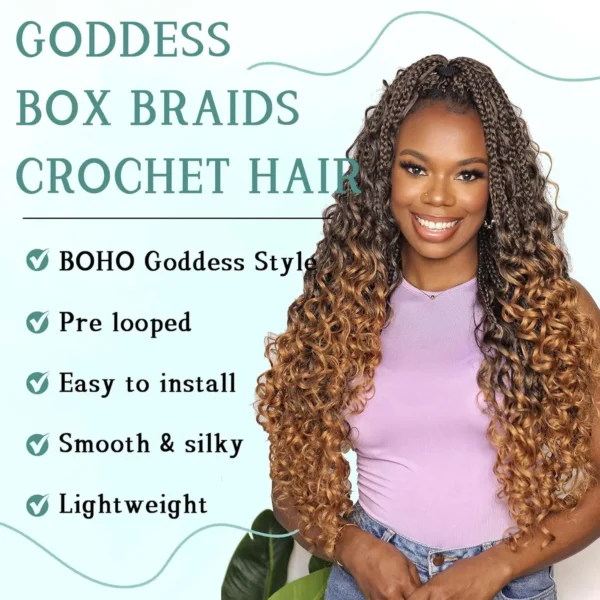 Goddess Boho Box Braids Crochet Hair With Curly Ends 1PCS Synthetic Pre Looped Crochet Box Braiding Hair Extensions for Women - Image 5