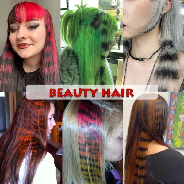 3pcs/set Stripe Printed Hair Colorful Long Straight Hair Pieces Synthetic Clip-in Hair Extensions for Daily Use Party Halloween - Image 6