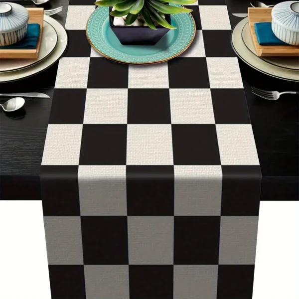 1pc Geometric Stripe Linen Table Runner, Modern Simple Black AndWhite Plaid stripe Classic Vintage Table Cloth, Home Decoration - Image 3