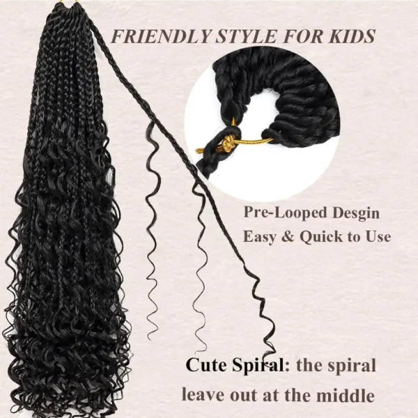 Goddess Boho Box Braids Crochet Hair With Curly Ends 1PCS Synthetic Pre Looped Crochet Box Braiding Hair Extensions for Women - Image 4