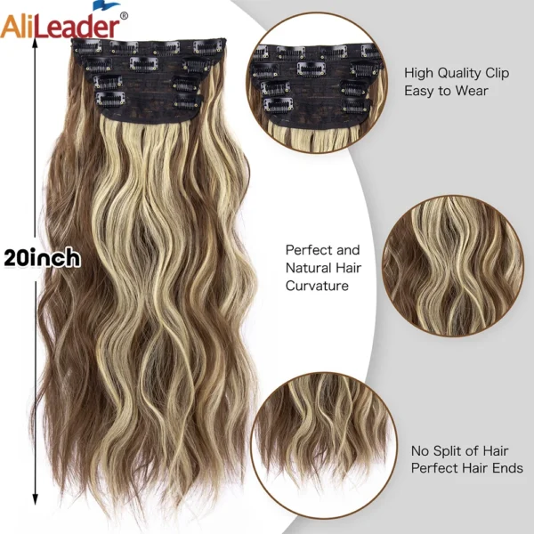 4Pcs/Set 20Inch Synthetic Hair Clip In Long Wavy Thick Hairpieces For Women Full Head Synthetic Hair Extensions Ombre Hairpieces - Image 4