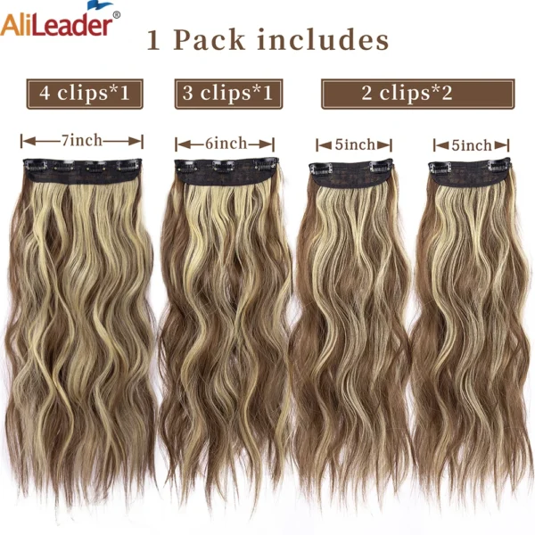 4Pcs/Set 20Inch Synthetic Hair Clip In Long Wavy Thick Hairpieces For Women Full Head Synthetic Hair Extensions Ombre Hairpieces - Image 2