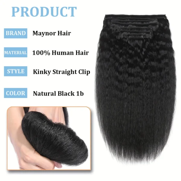 Kinky Straight Clips In Human Hair Extensions Natural Color In Brazilian 100% Remy Human Hair 120G 8Pcs/Set Full Head For Women - Image 5