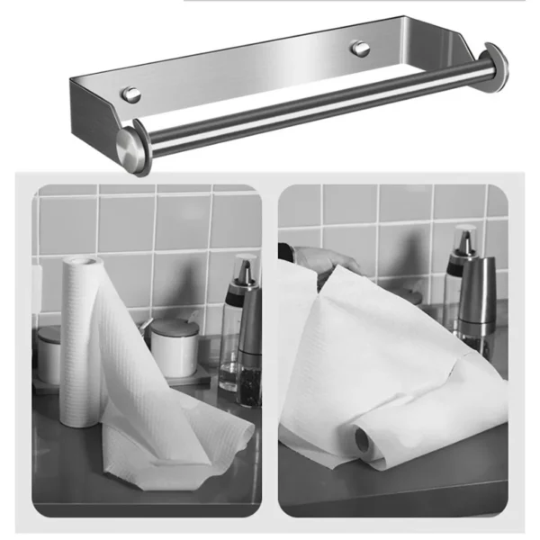 Stainless Steel Paper Towel Holder Punch-Free Towel Rack Wall Mounted Roll Paper Stand for Bathroom Kitchen Wipes Hanging - Image 5