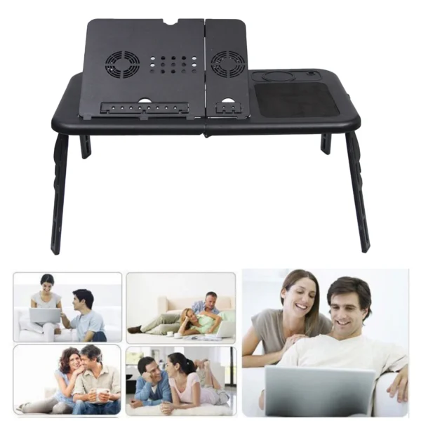 Besegad Portable Folding Adjustable Laptop Table Bed Tray USB Notebook PC Table Desk Stand with 2 Cooling Fans Mouse Cup Holder - Image 4