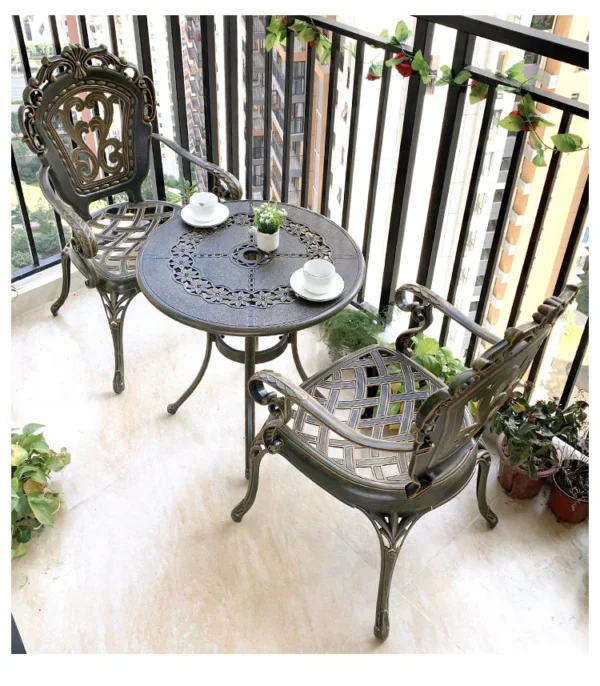 European-Style Three-Piece Balcony Table And Chair Cast Aluminum Outdoor Patio Garden Leisure Balcony Coffee Table And Chair Set - Image 5