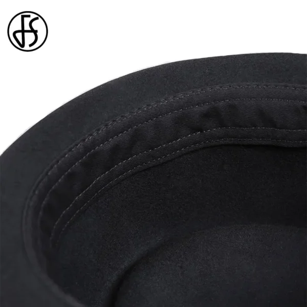 FS Vintage Pork Pie Hat Men Wide Brim Wool Felt Fedora Black Hat Mans Church Jazz Ribbon Trilby Panama Gangsters Caps Gentlemen - Image 5