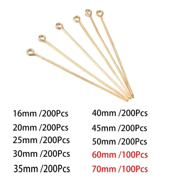 100-200Pcs/Lot 10-70mm Heads Eye Flat Head Pin Gold Plated Ball Head Pins for Jewelry Findings Making Accessories Supplies - Image 5