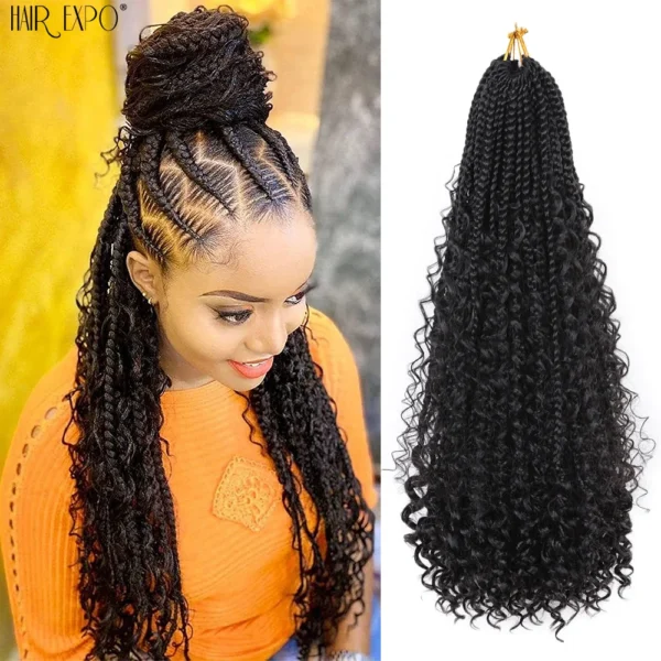 14"20"Goddess Box Braids Crochet Hair Synthetic Braiding Hair Extensions Curly End Bohemian Omber Hair For Braids Hair Expo City