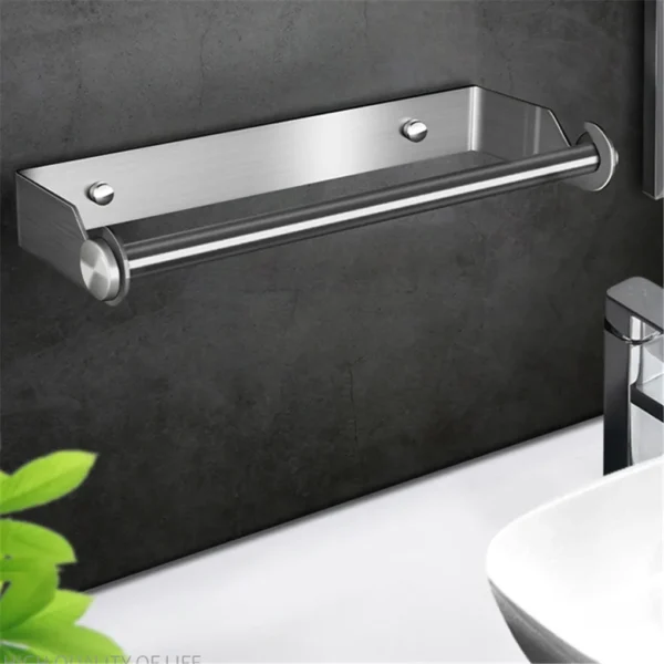 Stainless Steel Paper Towel Holder Punch-Free Towel Rack Wall Mounted Roll Paper Stand for Bathroom Kitchen Wipes Hanging - Image 3