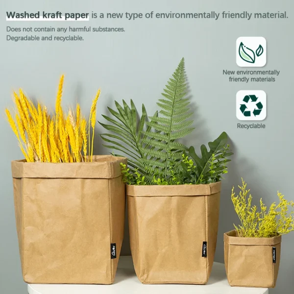 Kraft Paper Thicken Bag Washable Reusable Basket Water Oil Proof Bags Desktop Plants Organizer Fridge Storage Sack - Image 4