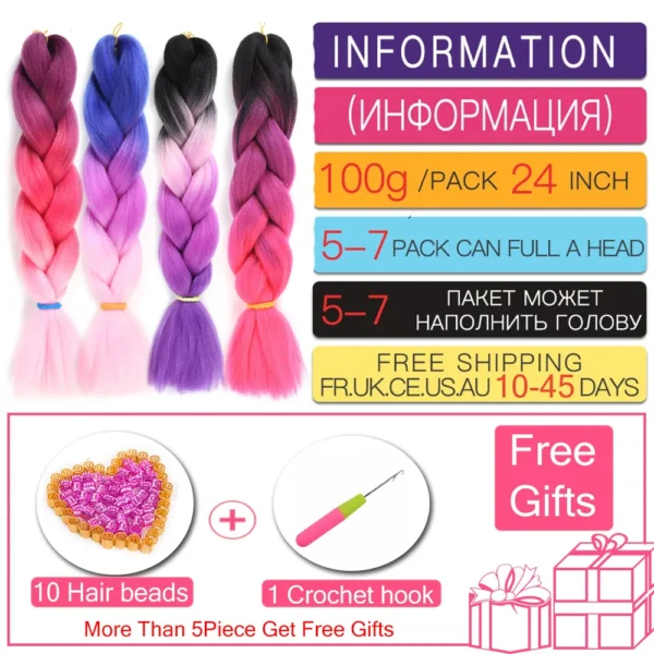 24 Inches Jumbo Braiding Hair Synthetic Hair Extensions Afro Ombre Crochet Braid Hair Wholesale For Women Alororo - Image 2