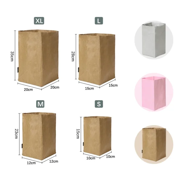 Kraft Paper Thicken Bag Washable Reusable Basket Water Oil Proof Bags Desktop Plants Organizer Fridge Storage Sack - Image 6