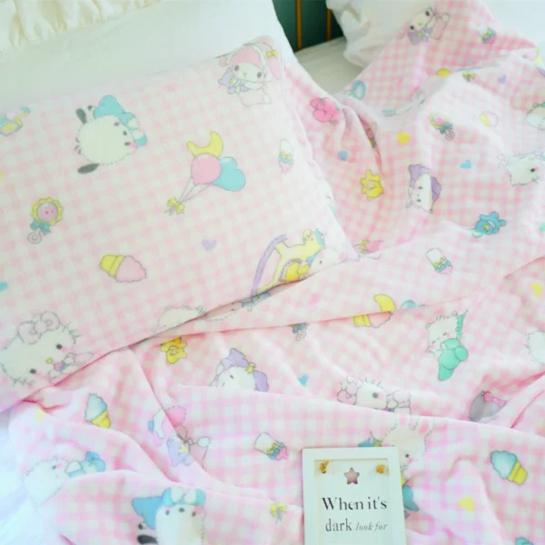 Japanese Anime Flannel Blanket Warm Winter Blanket Bedspread Cover on the Bed Pillowcase Nap Blanket Machine Washable Pink Girl - Image 4