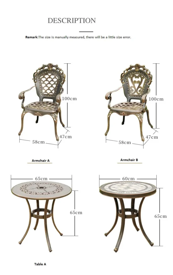 European-Style Three-Piece Balcony Table And Chair Cast Aluminum Outdoor Patio Garden Leisure Balcony Coffee Table And Chair Set - Image 6