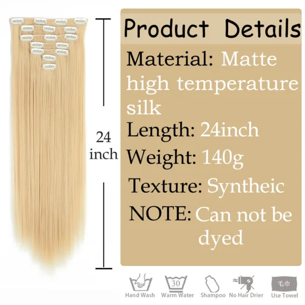 24Inchs 16 Clips in Hair Extensions Long Straight Hairstyle Synthetic Blonde Black Hairpieces Heat Resistant False Hair - Image 2