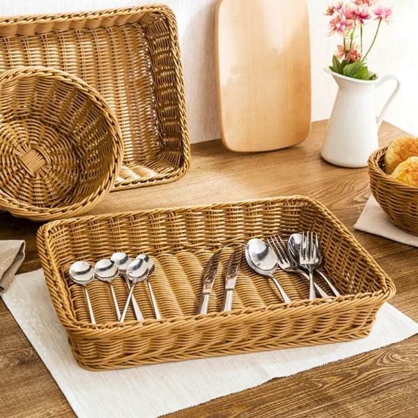 Nordic Hand-woven Storage Basket Wicker Rattan Fruit Basket Plant Food Bread Sundries Container Basket for Kitchen Organizer - Image 2