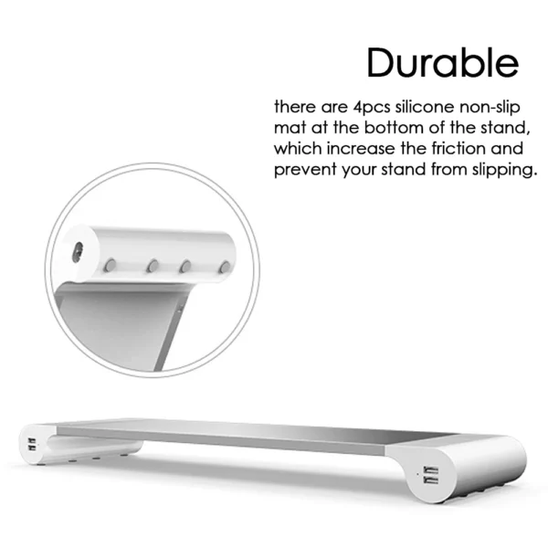 HAWKEN Aluminum Alloy  Monitor Stand Space Bar Cpmputer Table with 4 USB Ports for iMac MacBook Computer Laptop Below 20Inch - Image 5