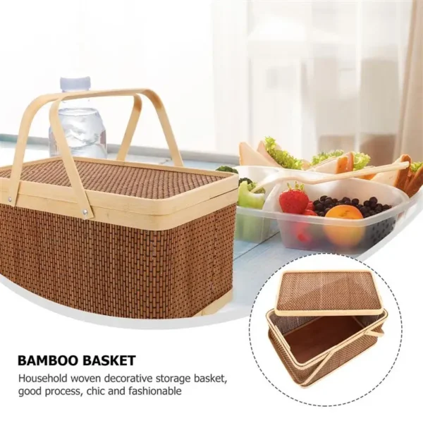 1Pc Decorative Packing Basket Handheld Basket Picnic Snack Fruit Basket Kitchen Organzier Storage Basket (Brown) - Image 5