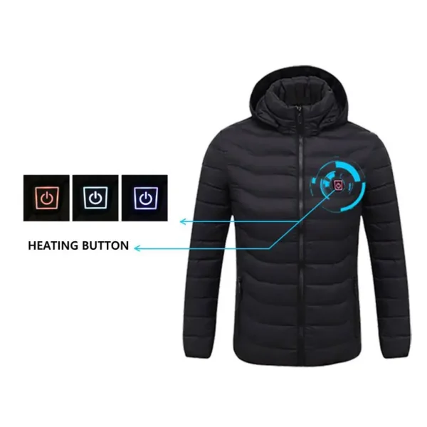 2021 NWE Men Winter Warm USB Heating Jackets Smart Thermostat Pure Color Hooded Heated Clothing Waterproof  Warm Jackets - Image 3