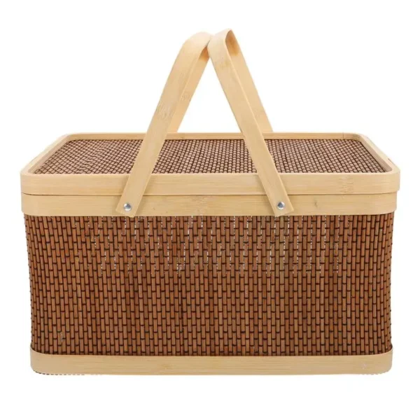 1Pc Decorative Packing Basket Handheld Basket Picnic Snack Fruit Basket Kitchen Organzier Storage Basket (Brown) - Image 3