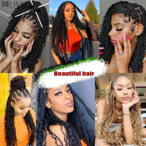 14"20"Goddess Box Braids Crochet Hair Synthetic Braiding Hair Extensions Curly End Bohemian Omber Hair For Braids Hair Expo City - Image 2