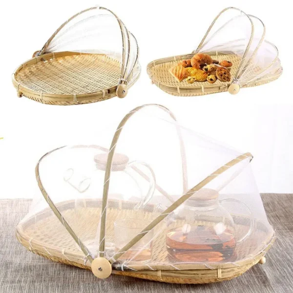 Anti-insect Dustproof Basket Fruit Vegetable Tray Mesh Drying Dustpan Handmade Bamboo Food Storage Basket Picnic basket - Image 2