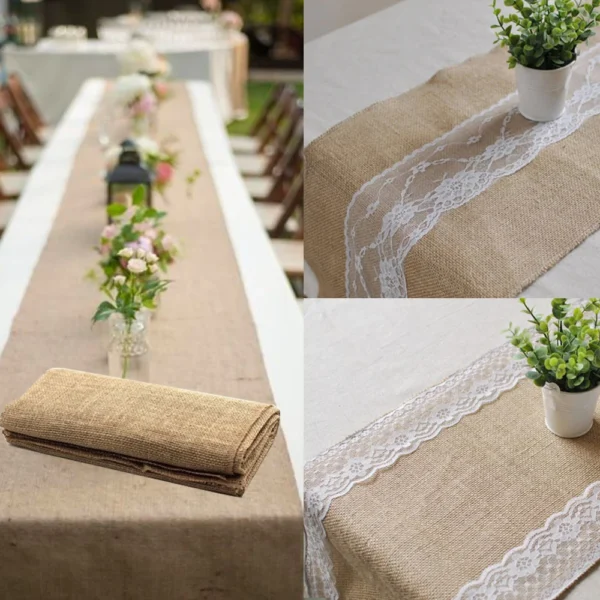 30cm Width Jute Linen Vintage Natural Table Runner  Burlap Rustic Khaki Party Country Wedding Decoration Chair Decor - Image 3