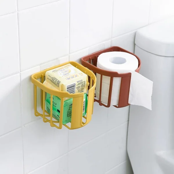 Punch-Free Toilet Paper Shelf Bathroom Kitchen Tissue Box Wall-Mounted Sticky Paper Storage Box Toilet Paper Holder Roll Paper - Image 2