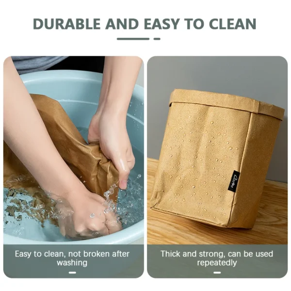 Kraft Paper Thicken Bag Washable Reusable Basket Water Oil Proof Bags Desktop Plants Organizer Fridge Storage Sack - Image 3