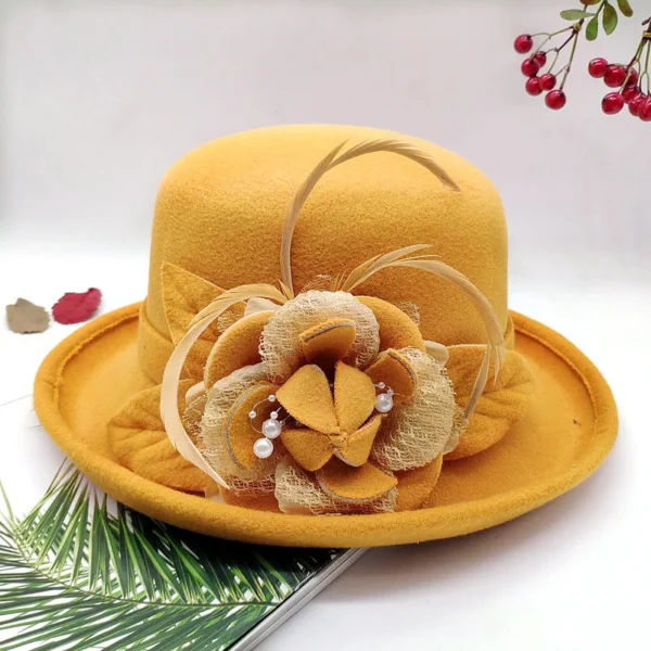 New Spring Winter Women Floral Wool Cap Hats Fedoras Stylish Western Bucket Hats Warm Female Bowler Hats