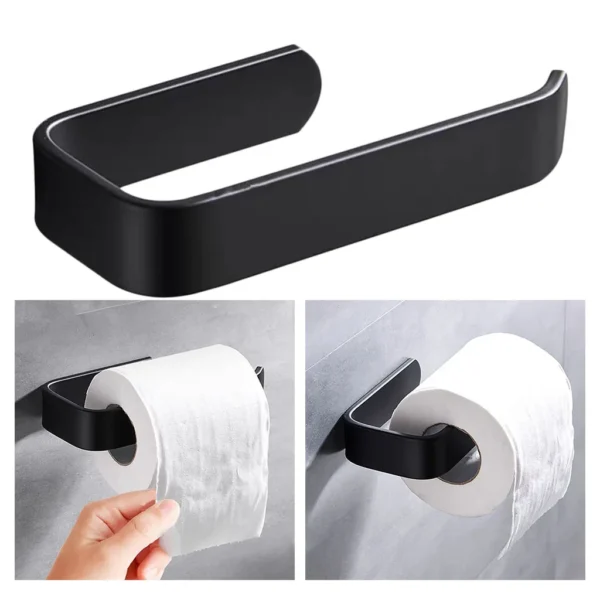 Acrylic Toilet Paper Holder Tissue Rack Wall Mounted Bathroom Kitchen Roll Holder Paper Tissue Rack Hook Modern Black Hanger - Image 3