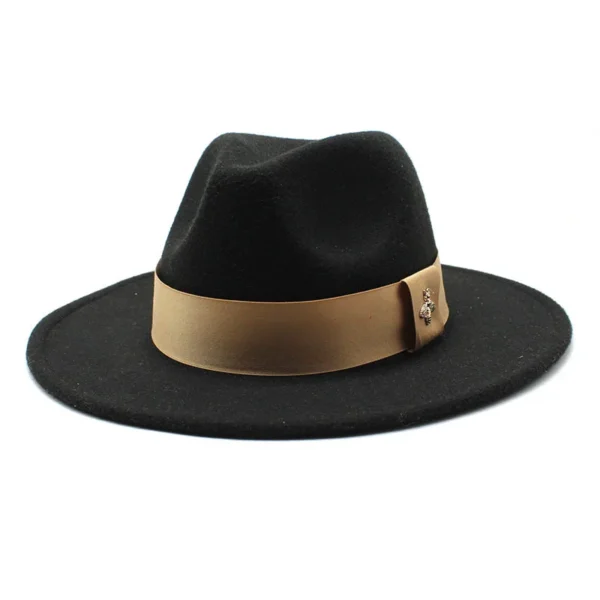 Classic fedora hat women's ribbon big brim hat autumn and winter woolen flat brim top hat for men women woolen Panama jazz hat - Image 2