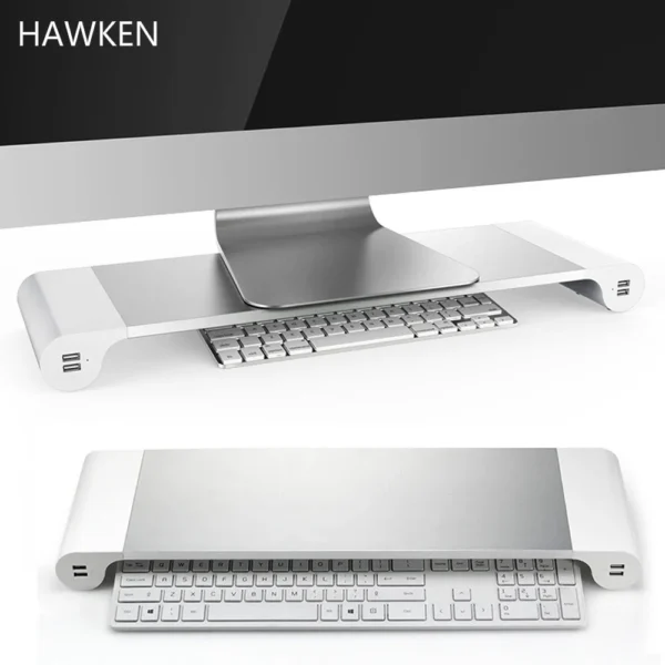 HAWKEN Aluminum Alloy  Monitor Stand Space Bar Cpmputer Table with 4 USB Ports for iMac MacBook Computer Laptop Below 20Inch - Image 2