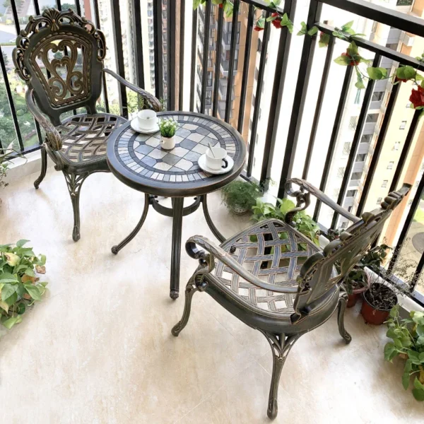 European-Style Three-Piece Balcony Table And Chair Cast Aluminum Outdoor Patio Garden Leisure Balcony Coffee Table And Chair Set - Image 4