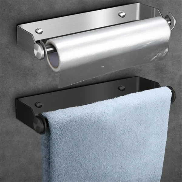 Stainless Steel Paper Towel Holder Punch-Free Towel Rack Wall Mounted Roll Paper Stand for Bathroom Kitchen Wipes Hanging - Image 2