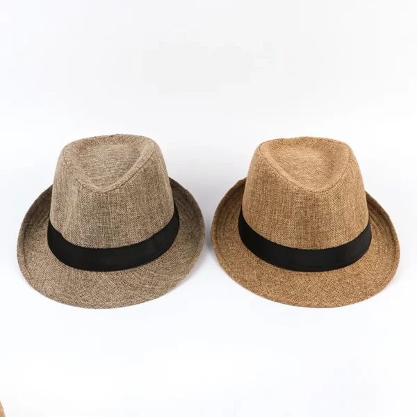 Men's Hats Fedoras Imitation Linen Top Jazz  Hat Adult Bowler Hats Classic Version Chapeau Hats - Image 2