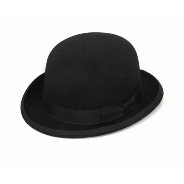 Wool Bowler Hat luxury felt billycock hats for men with belt rolled brim casquette men's cap - Image 3