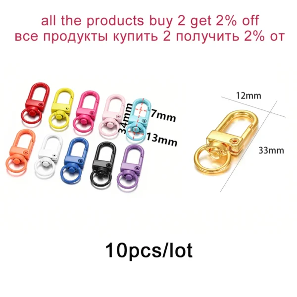 10pcs/lot 12x33mm Rotating Dog Buckle Gold Rhodium Metal Lobster Clasps Hooks For DIY Jewelry Making Key Ring Chain Accessories - Image 2