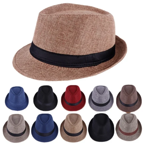 Men's Hats Fedoras Imitation Linen Top Jazz  Hat Adult Bowler Hats Classic Version Chapeau Hats