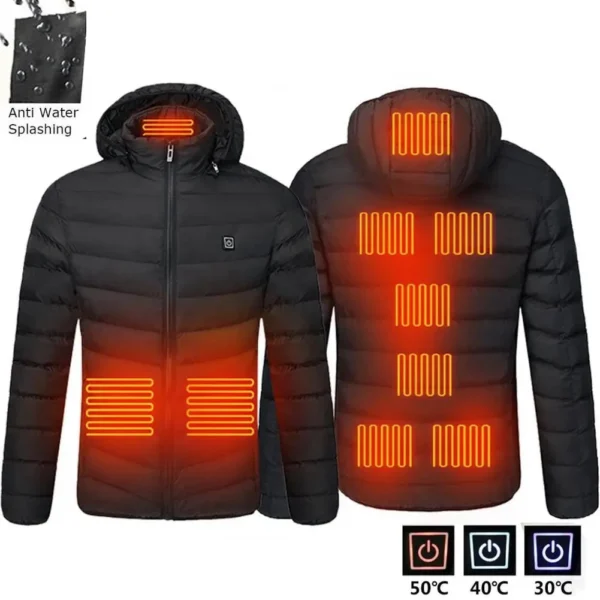 2021 NWE Men Winter Warm USB Heating Jackets Smart Thermostat Pure Color Hooded Heated Clothing Waterproof  Warm Jackets - Image 5