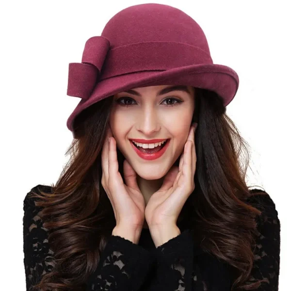 Winter Hat for Women 1920s Gatsby Style Flower Warm Wool Fedora Winter Cap Ladies Church Hats Cloche Bonnet Femme Felt Fedoras - Image 4