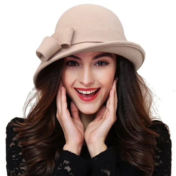 Winter Hat for Women 1920s Gatsby Style Flower Warm Wool Fedora Winter Cap Ladies Church Hats Cloche Bonnet Femme Felt Fedoras - Image 6