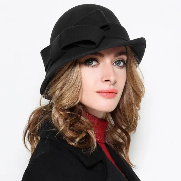 Winter Hat for Women 1920s Gatsby Style Flower Warm Wool Fedora Winter Cap Ladies Church Hats Cloche Bonnet Femme Felt Fedoras - Image 3