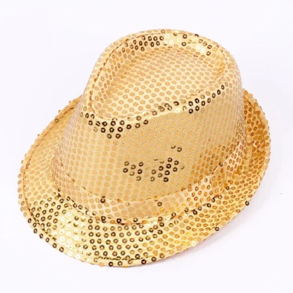 Adult  and Child Unisex Brilliant Glitter Sequins Hat Dance Fedora Hat Kid Dance Cap Solid Jazz Hat Party Glitter Costum 2size - Image 4