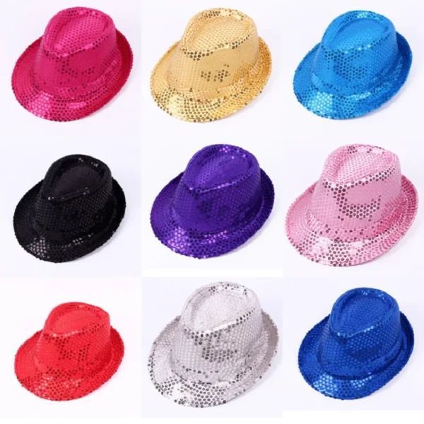 Adult  and Child Unisex Brilliant Glitter Sequins Hat Dance Fedora Hat Kid Dance Cap Solid Jazz Hat Party Glitter Costum 2size - Image 6