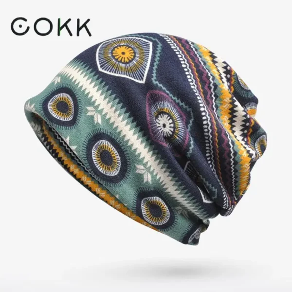 COKK Women Hat Autumn Winter Beanie Hats For Women Lady Men Vintage Bonnet Turban Hat Female Stretch Elastic Ear Protect Bicycle