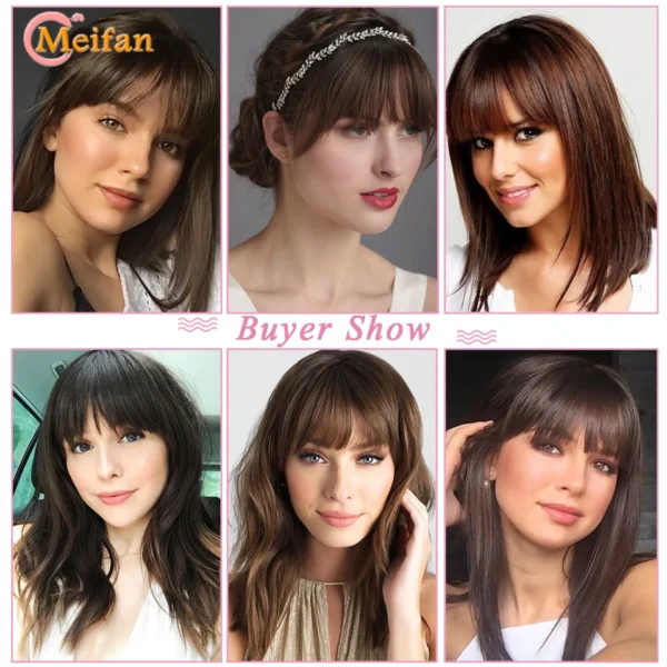 MEIFAN Synthetic Topper Hairpiece False Bang Clip-In Bangs Extension Natural Fake Fringe Invisible Clourse Hairpiece for Women - Image 5