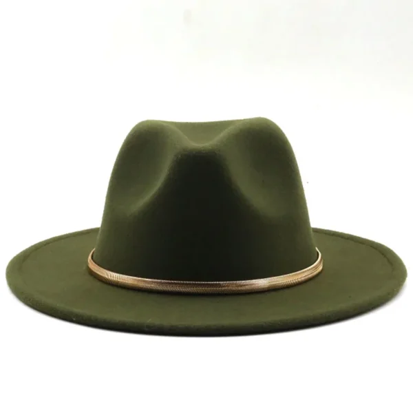 Black/green Wide Brim Simple Church Derby Top Hat Panama Solid Felt Fedoras Hat for Men Women artificial wool Blend Jazz Cap - Image 2